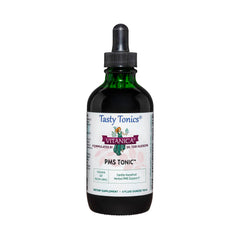 Vitanica PMS Tonic bottle with label suggesting mood balance support from herbal blend.