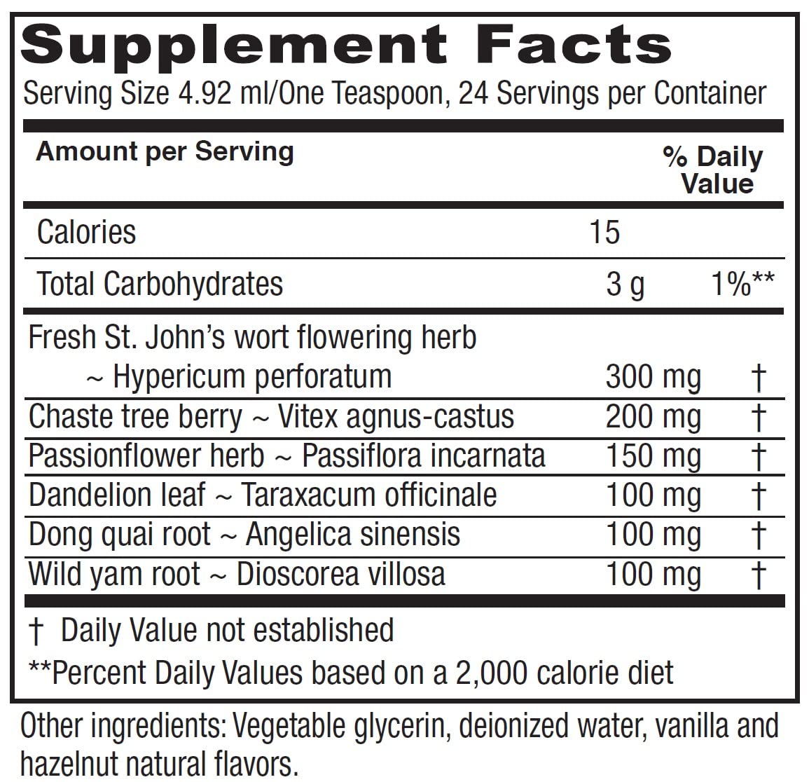Vitanica PMS Tonic label close-up highlighting key herbs for PMS support.