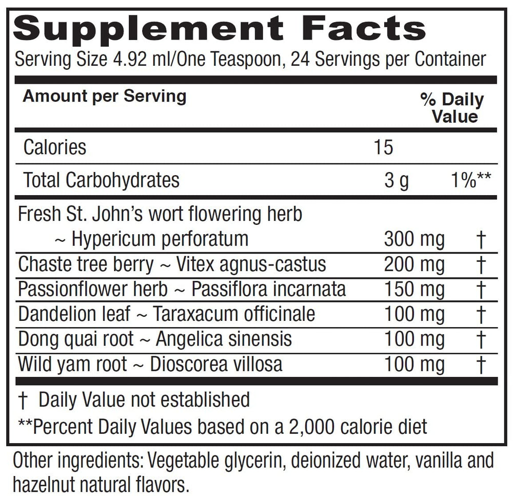 Vitanica PMS Tonic label close-up highlighting key herbs for PMS support.