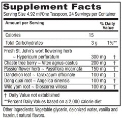 Vitanica PMS Tonic label close-up highlighting key herbs for PMS support.