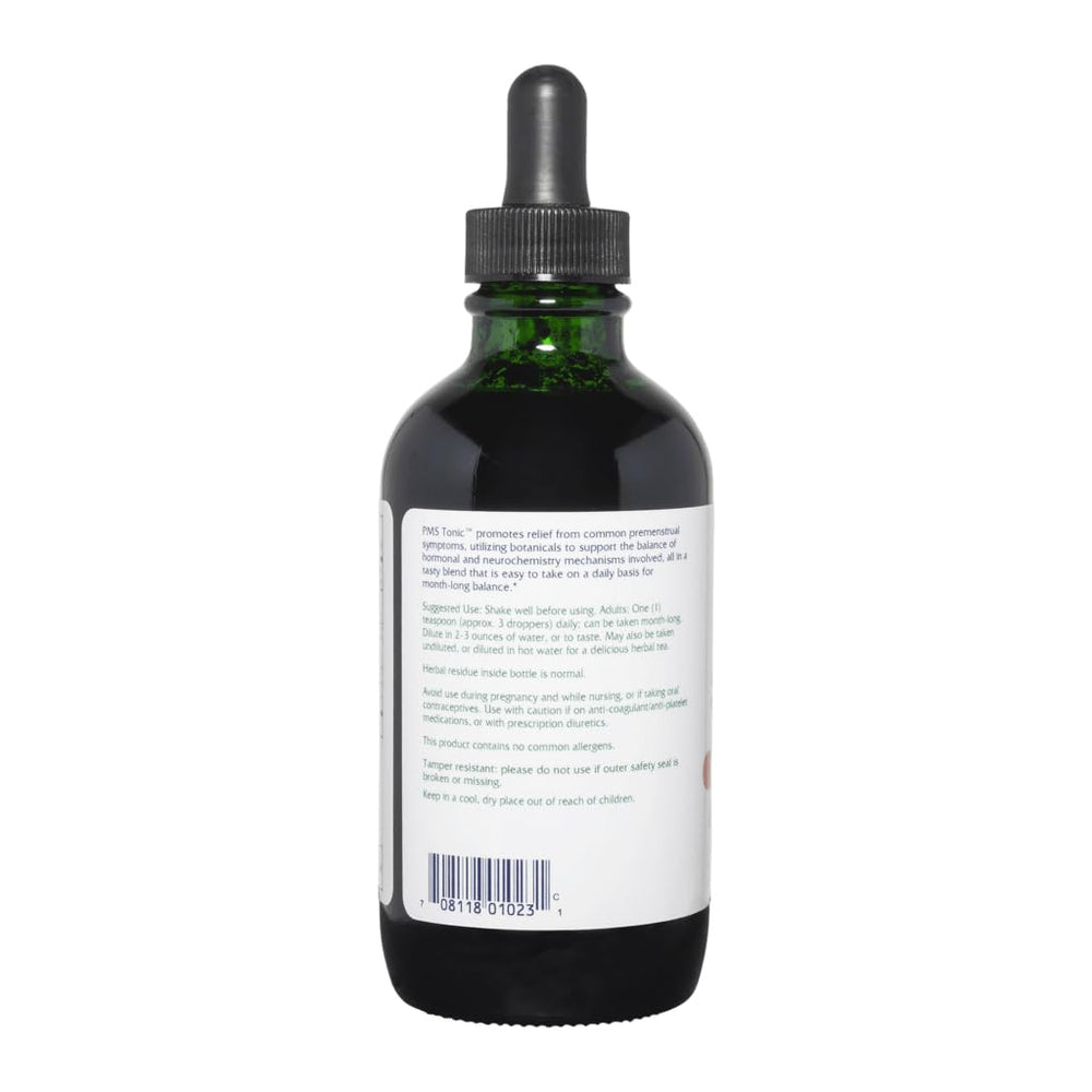 Vitanica PMS Tonic 4 oz bottle emphasizes vegan, allergen-free formulation for daily support