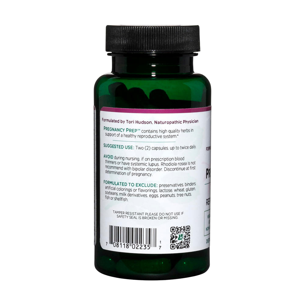 Vitanica Pregnancy Prep label close-up with vegan ingredients.