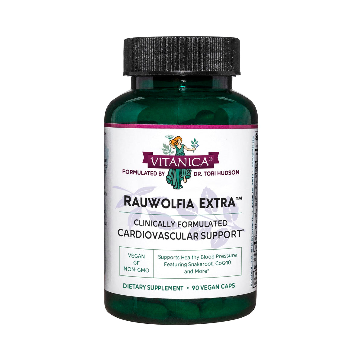 Vitanica Rauwolfia Extra bottle closeup showing capsules for heart health support