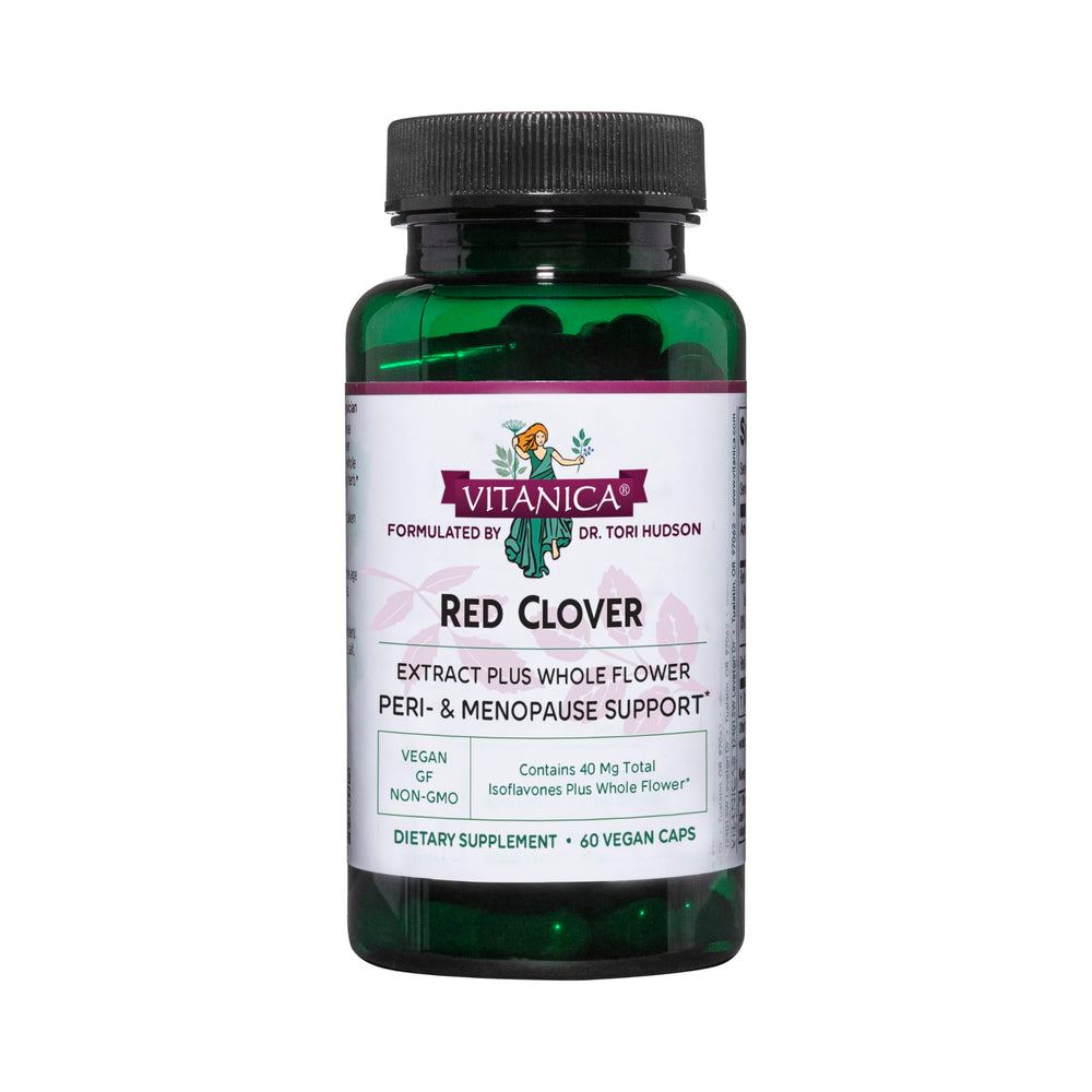 Vitanica red-clover bottle capsules convey convenient daily support.