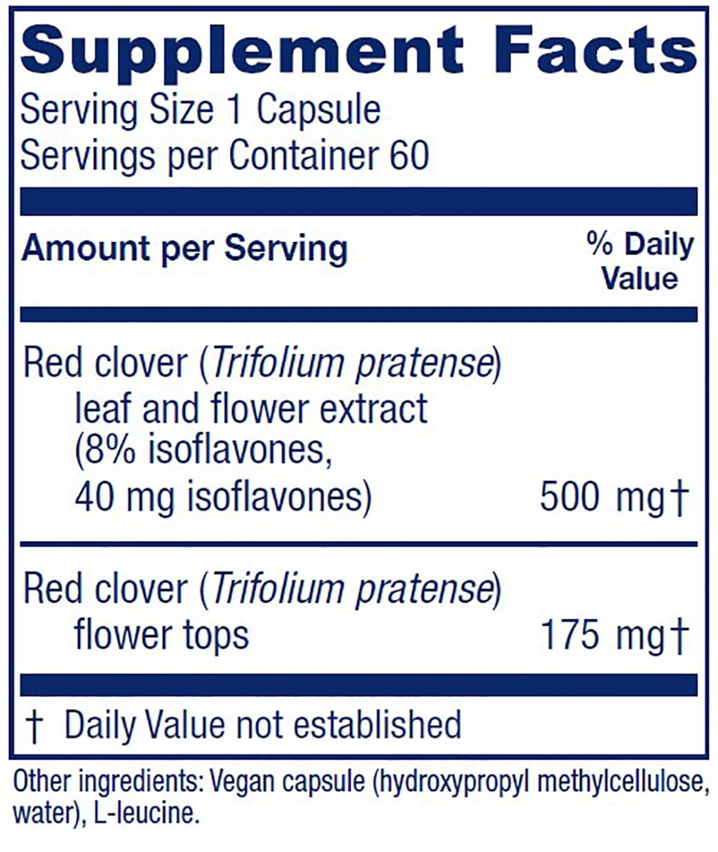 Vitanica Red Clover capsules close-up for hot flash relief.