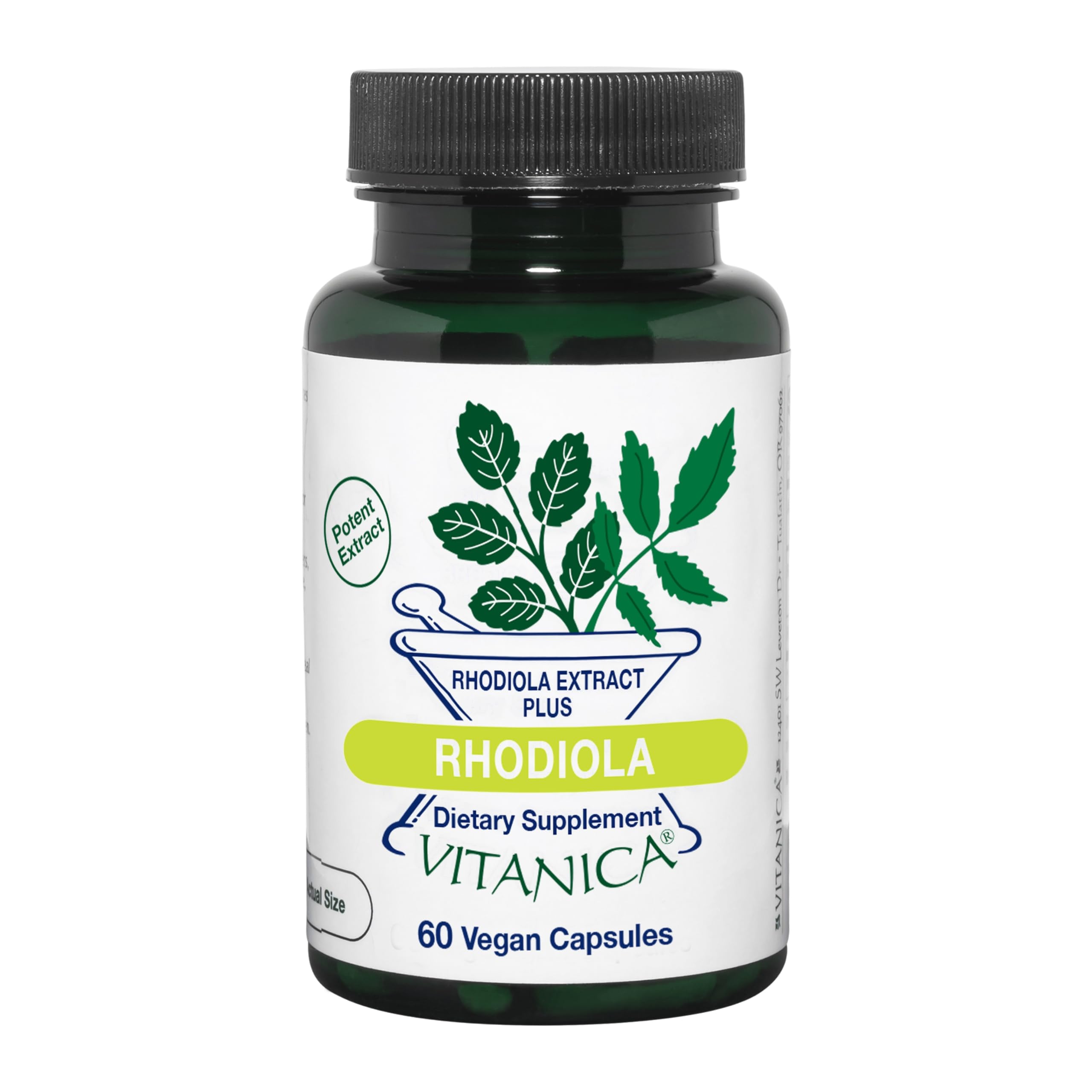 Vitanica Rhodiola Rosea bottle showing 200 mg extract for focused energy