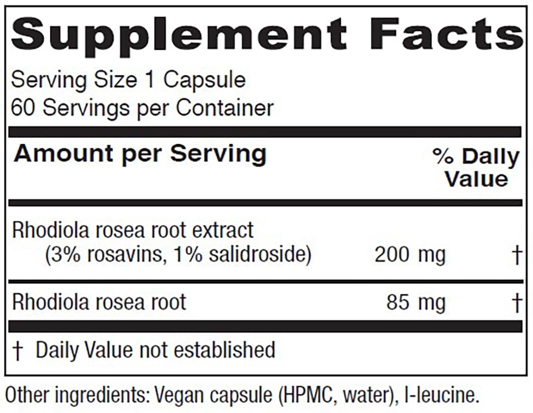 Vitanica Rhodiola Rosea capsules displayed for steady mood during demanding days.