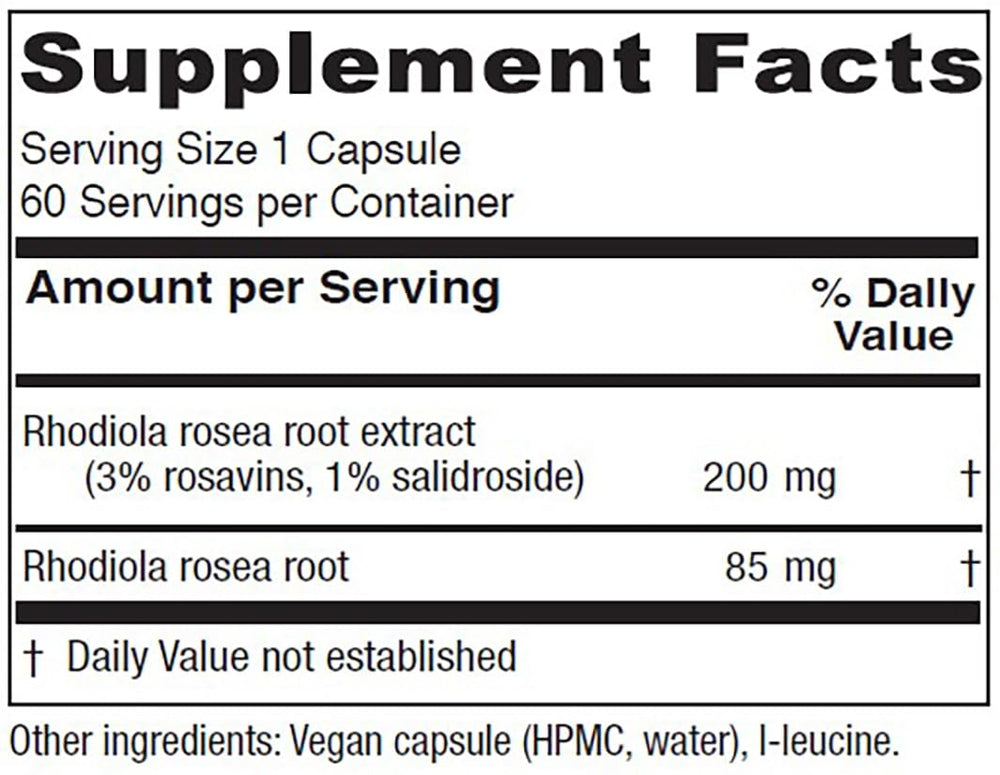 Vitanica Rhodiola Rosea capsules displayed for steady mood during demanding days.