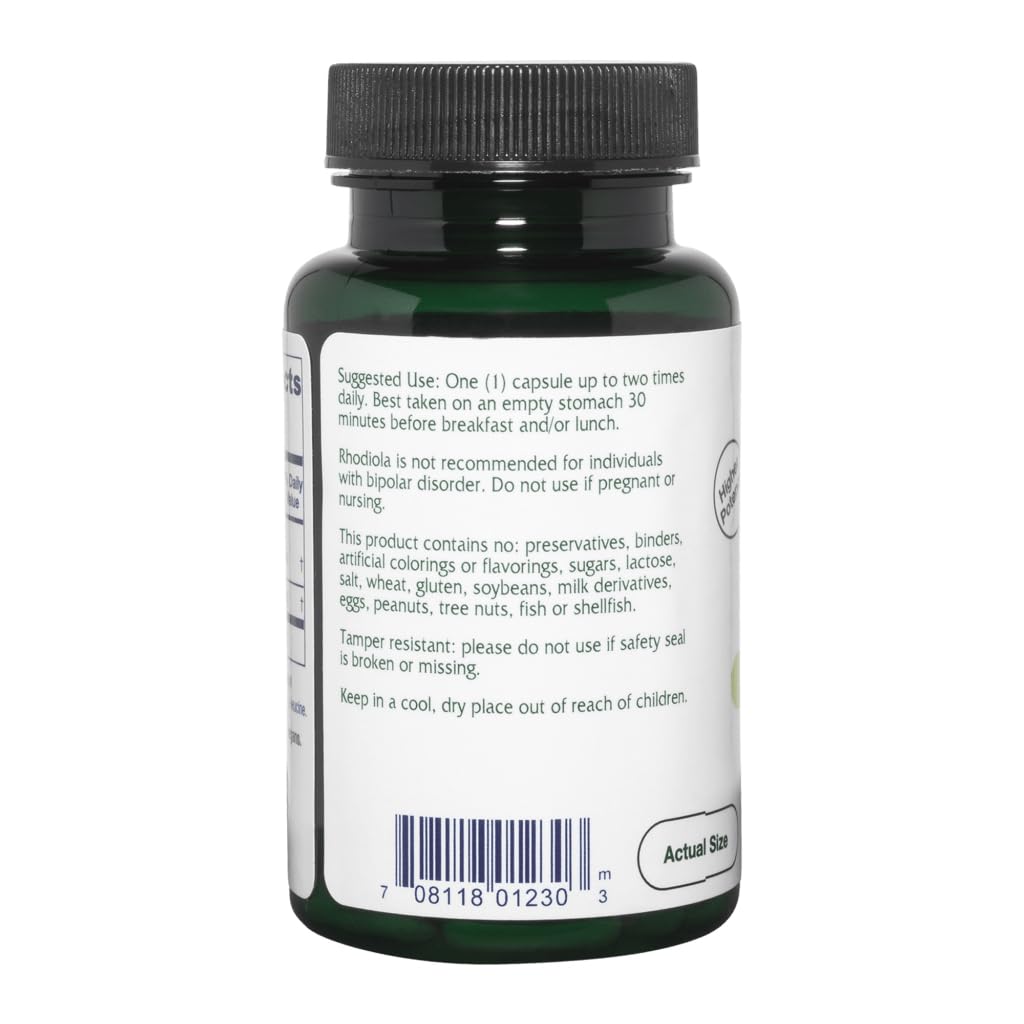 Vitanica Rhodiola Rosea label highlights preservative-free formula