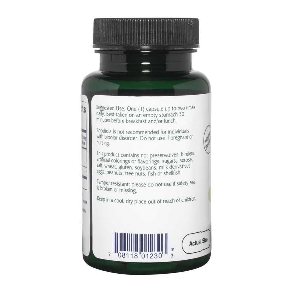 Vitanica Rhodiola Rosea label highlights preservative-free formula