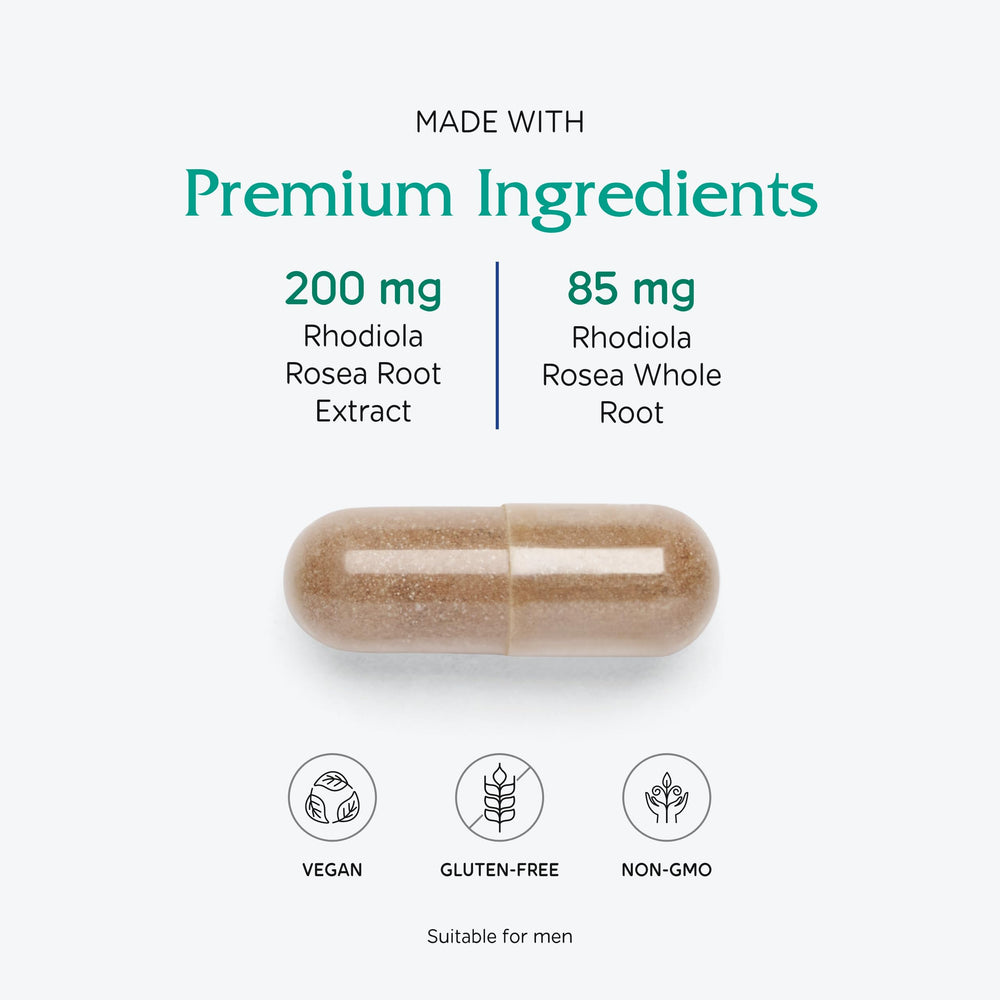 Vitanica Rhodiola Rosea bottle scene for daily wellness routine