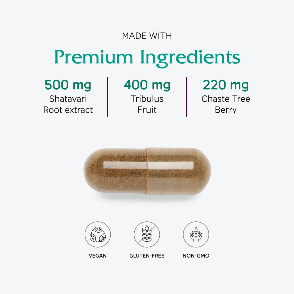 Vitanica Ovulation Assist ingredients panel featuring shatavari and tribulus for balance.