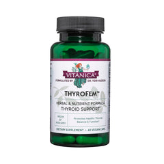 Vitanica ThyroFem bottle front showing vegan thyroid support for daily wellness
