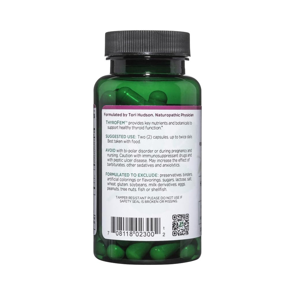 Detail of ThyroFem label emphasizing allergen-free formula