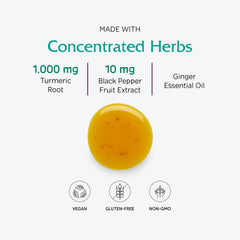 Vitanica Turmeric Tonic with ginger and black pepper for enhanced absorption and flavor.