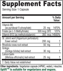 Vitanica Uplift bottle label highlights vegan, non-GMO formula and botanicals.