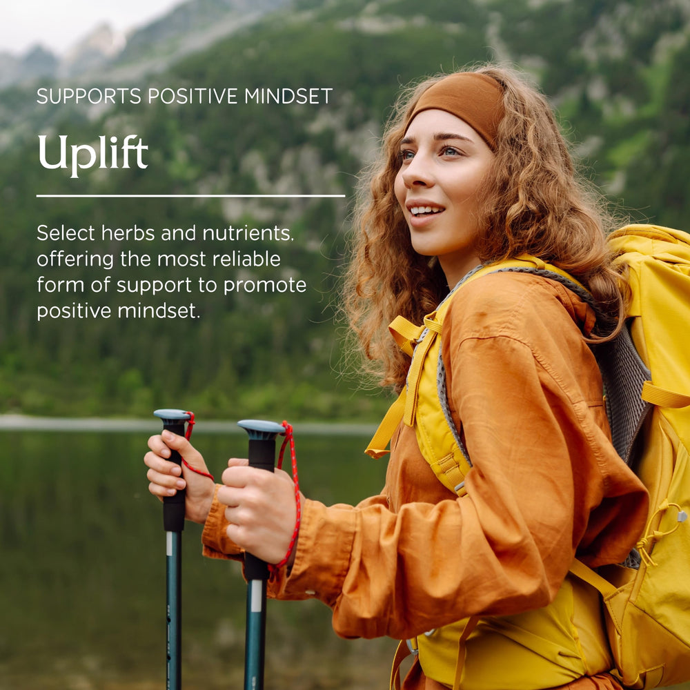 Vitanica Uplift capsules closeup showing evenly sized tablets for daily use.