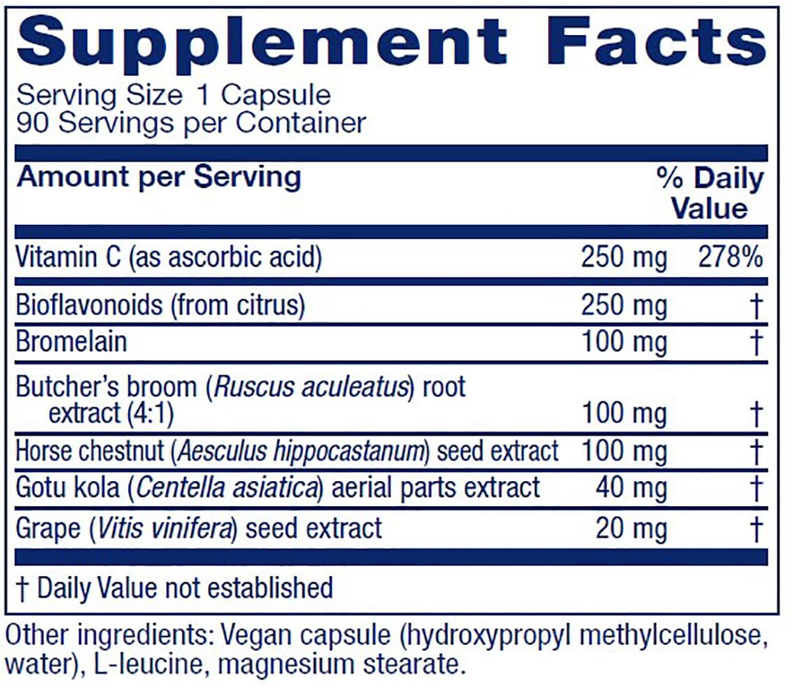 Vitanica VeinoBlend bottle side highlights natural ingredient quality for leg vitality.