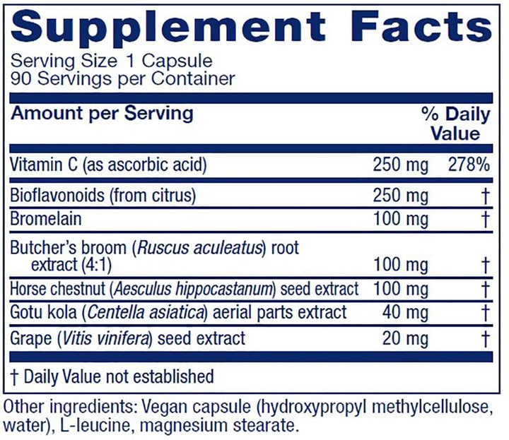 Vitanica VeinoBlend bottle side highlights natural ingredient quality for leg vitality.