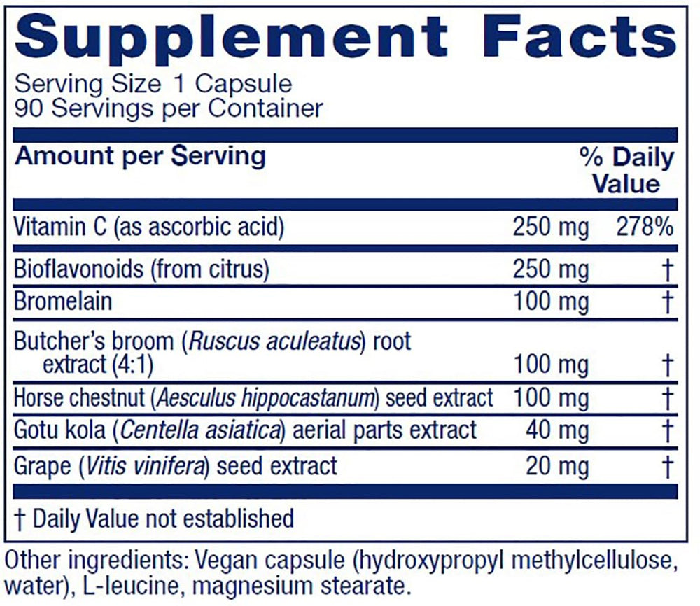Vitanica VeinoBlend bottle side highlights natural ingredient quality for leg vitality.
