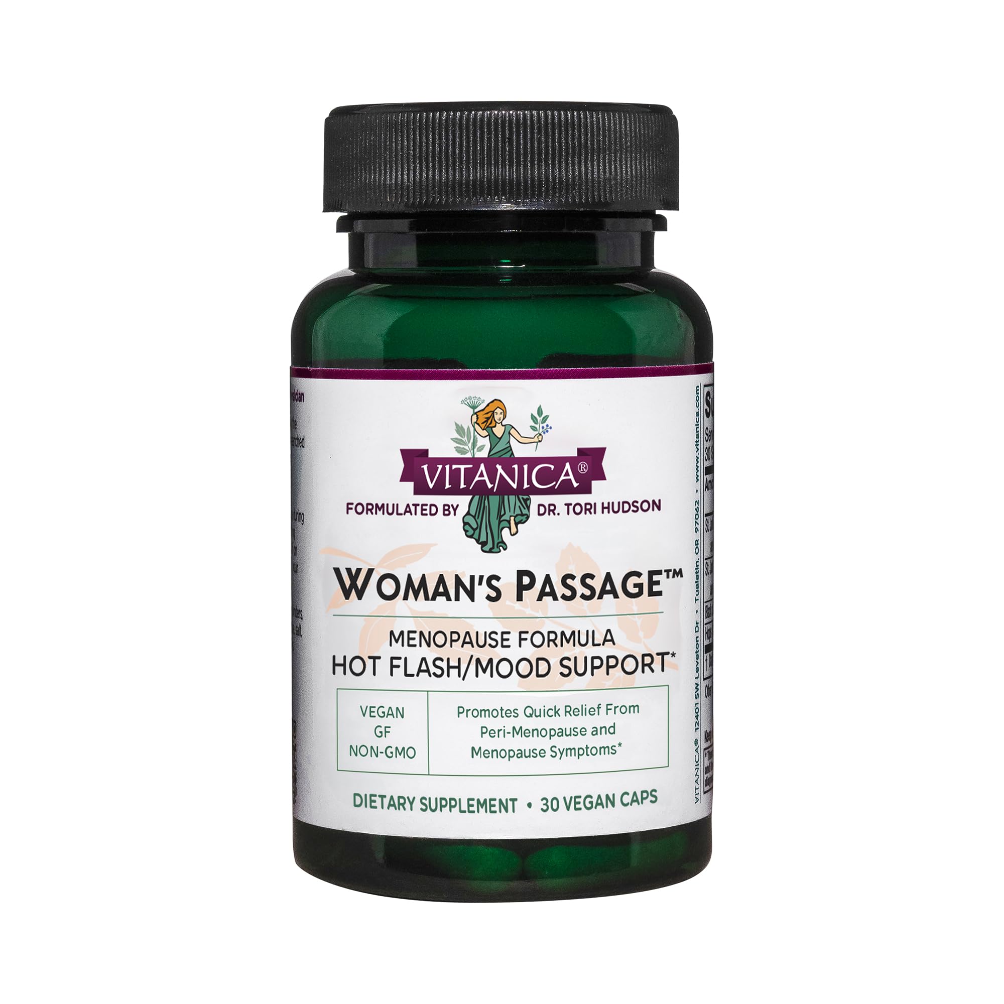 Vitanica Woman’s Passage bottle front highlighting menopause support for daily wellbeing