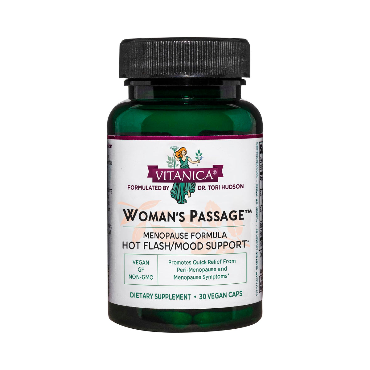 Vitanica Woman’s Passage bottle front highlighting menopause support for daily wellbeing