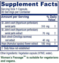 Vitanica Woman's Passage capsules closeup showing vegetarian formula for menopause support.