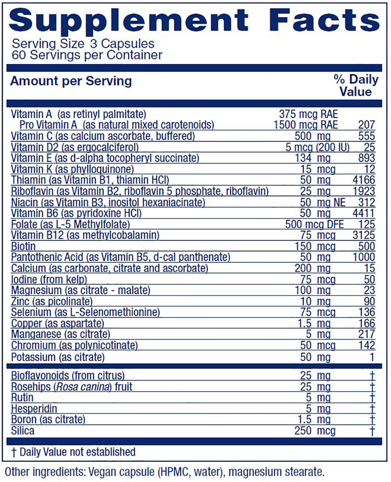Vitanica Women's Symmetry bottle closeup shows vegan multivitamin formulation