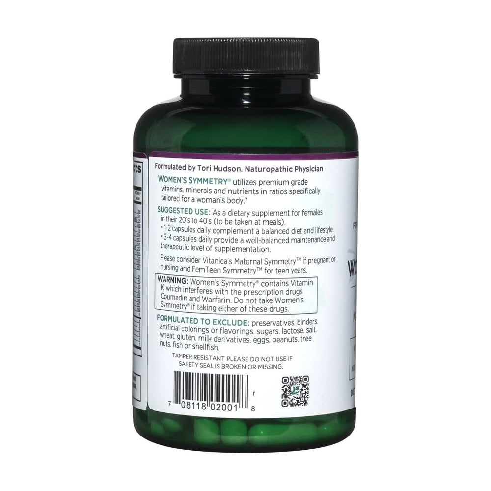 Capsules in hand with Vitanica Women's Symmetry for easy daily intake.