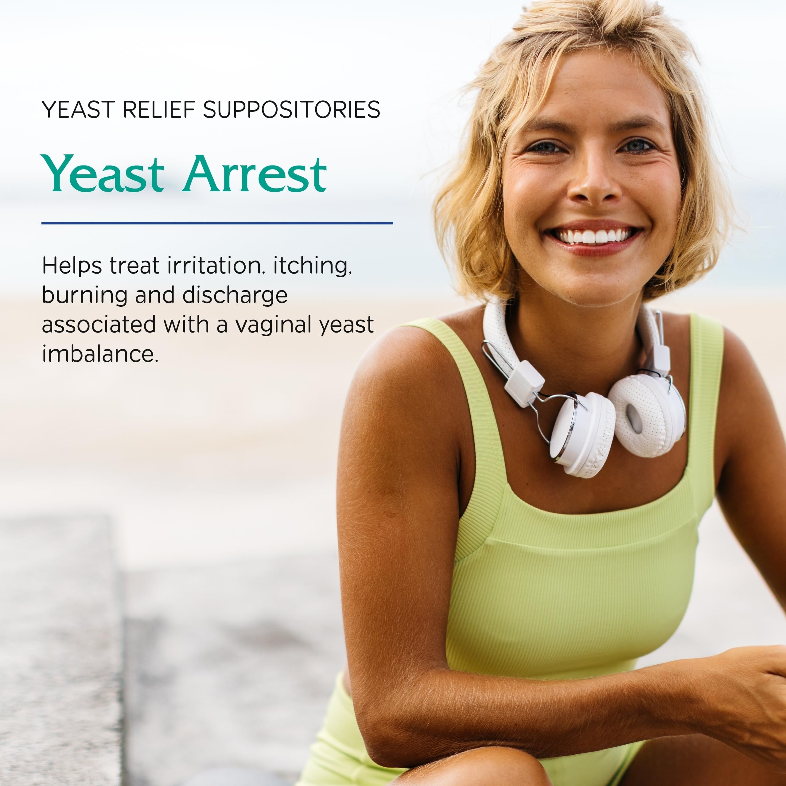 Vitanica Yeast Arrest individual suppositories shown for at-home treatment.