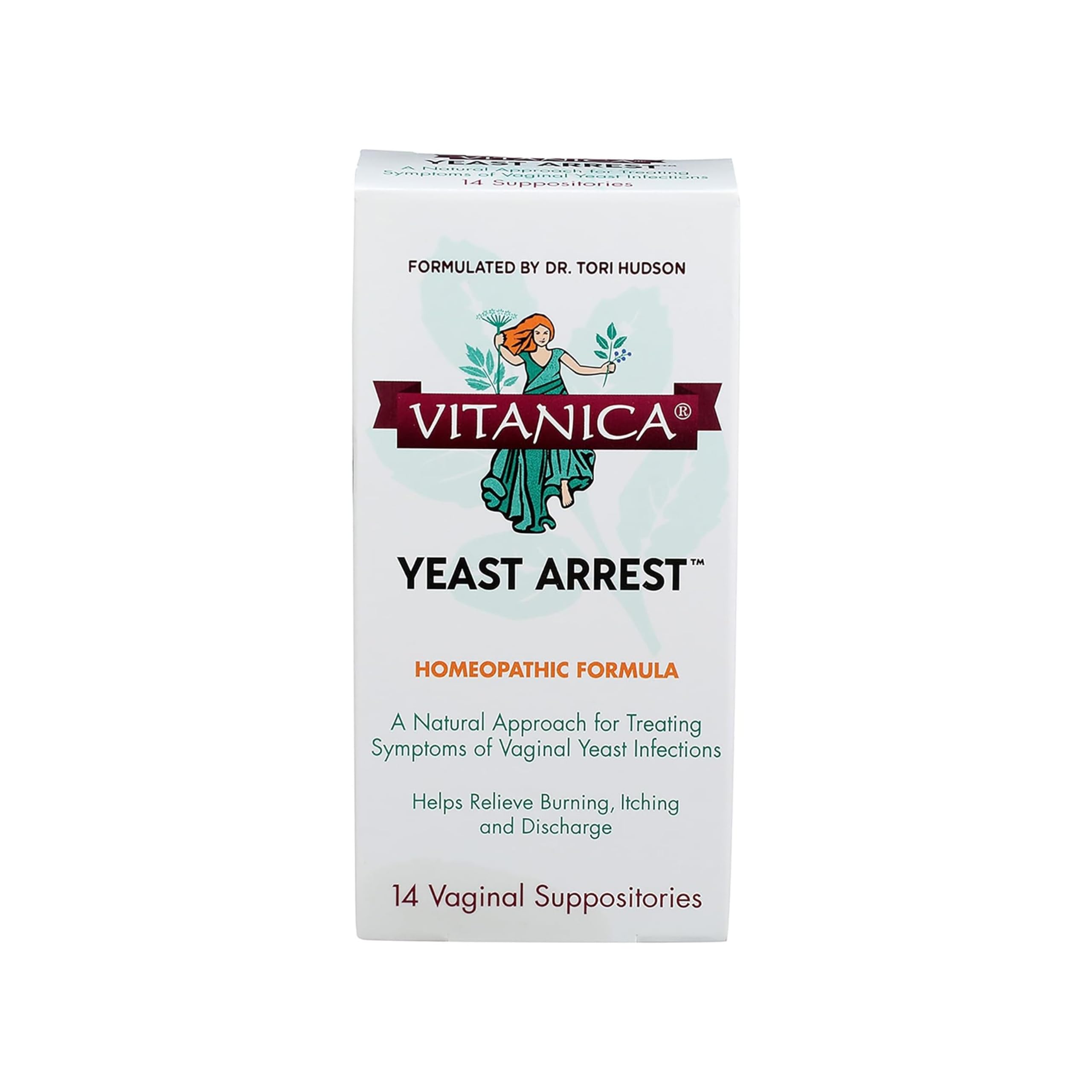 Vitanica Yeast Arrest packaging front shows vegan homeopathic formula