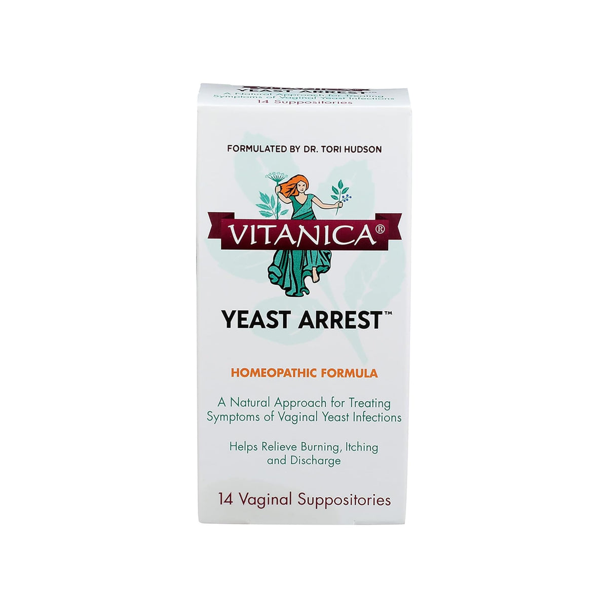 Vitanica Yeast Arrest packaging front shows vegan homeopathic formula