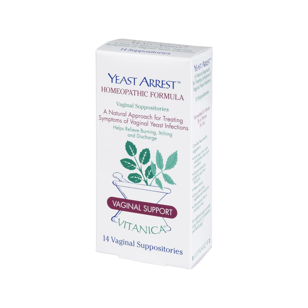 Vitanica Yeast Arrest suppositories foil-wrap packaging for easy insertion and comfort.