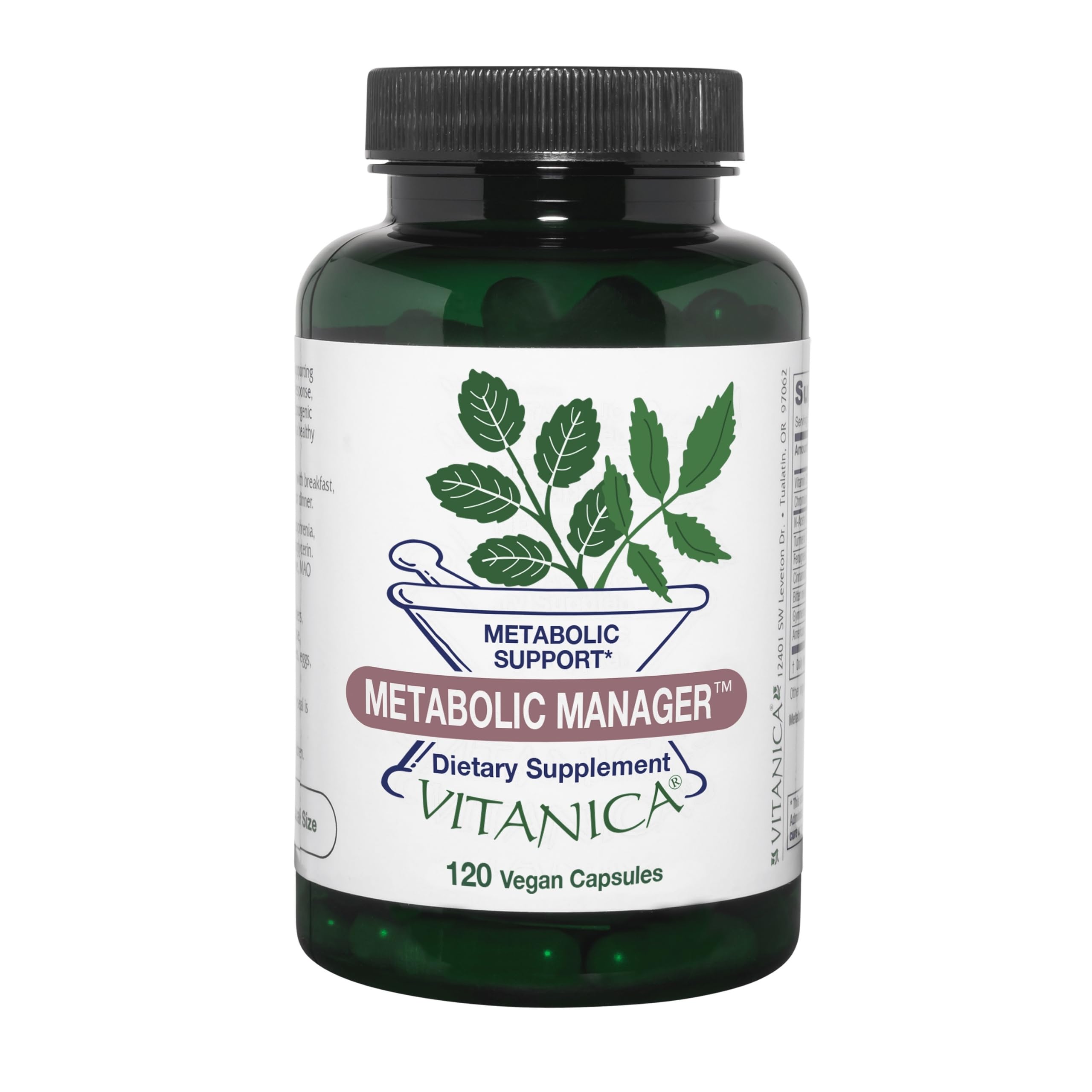Vitanica Metabolic Manager bottle front showing antioxidant support for daily metabolic balance