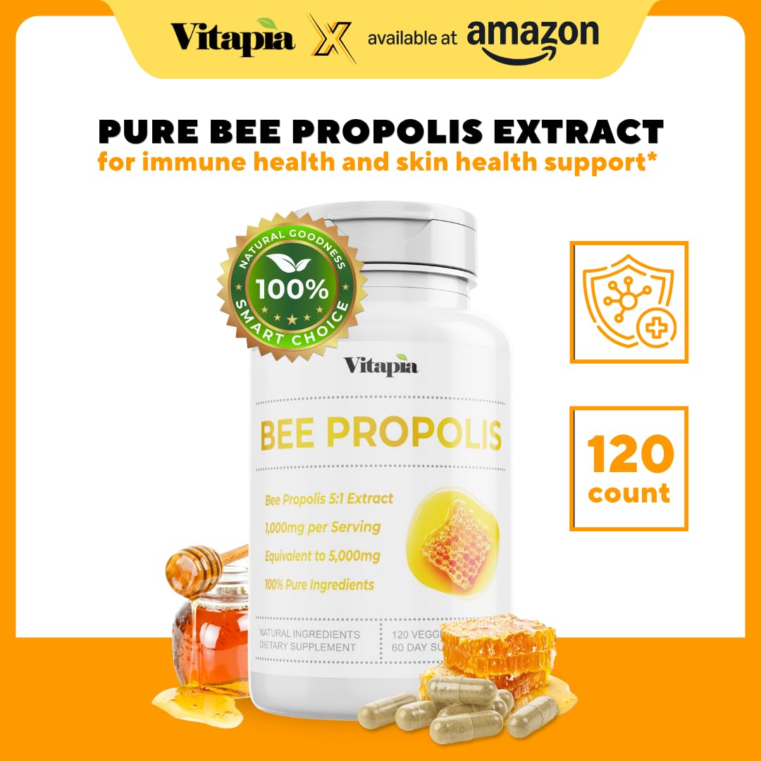 Vitapia Bee Propolis 1000mg capsules close-up highlighting antioxidant power.