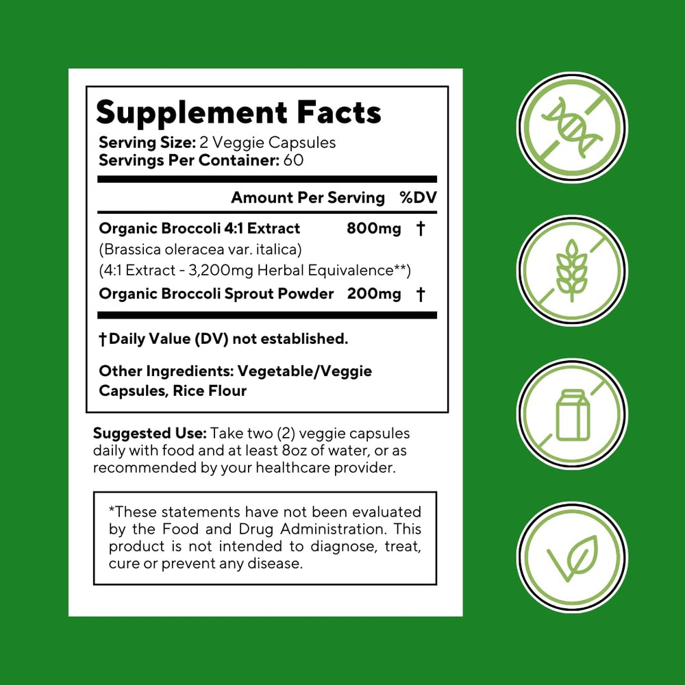 Vitapia bottle label detail showing sulforaphane-rich broccoli sprout blend.