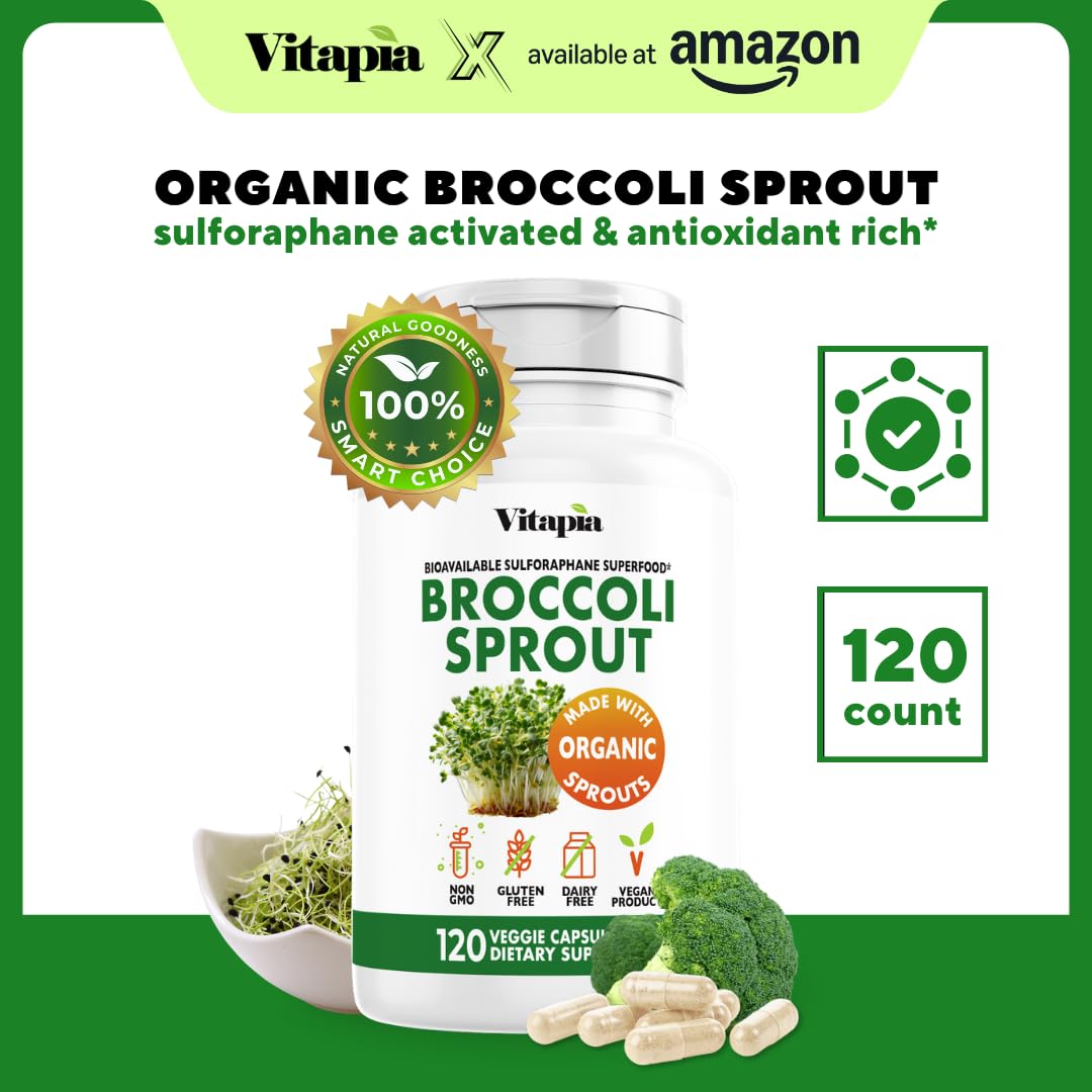 Vitapia broccoli sprout powder closeup showing natural texture for antioxidants.