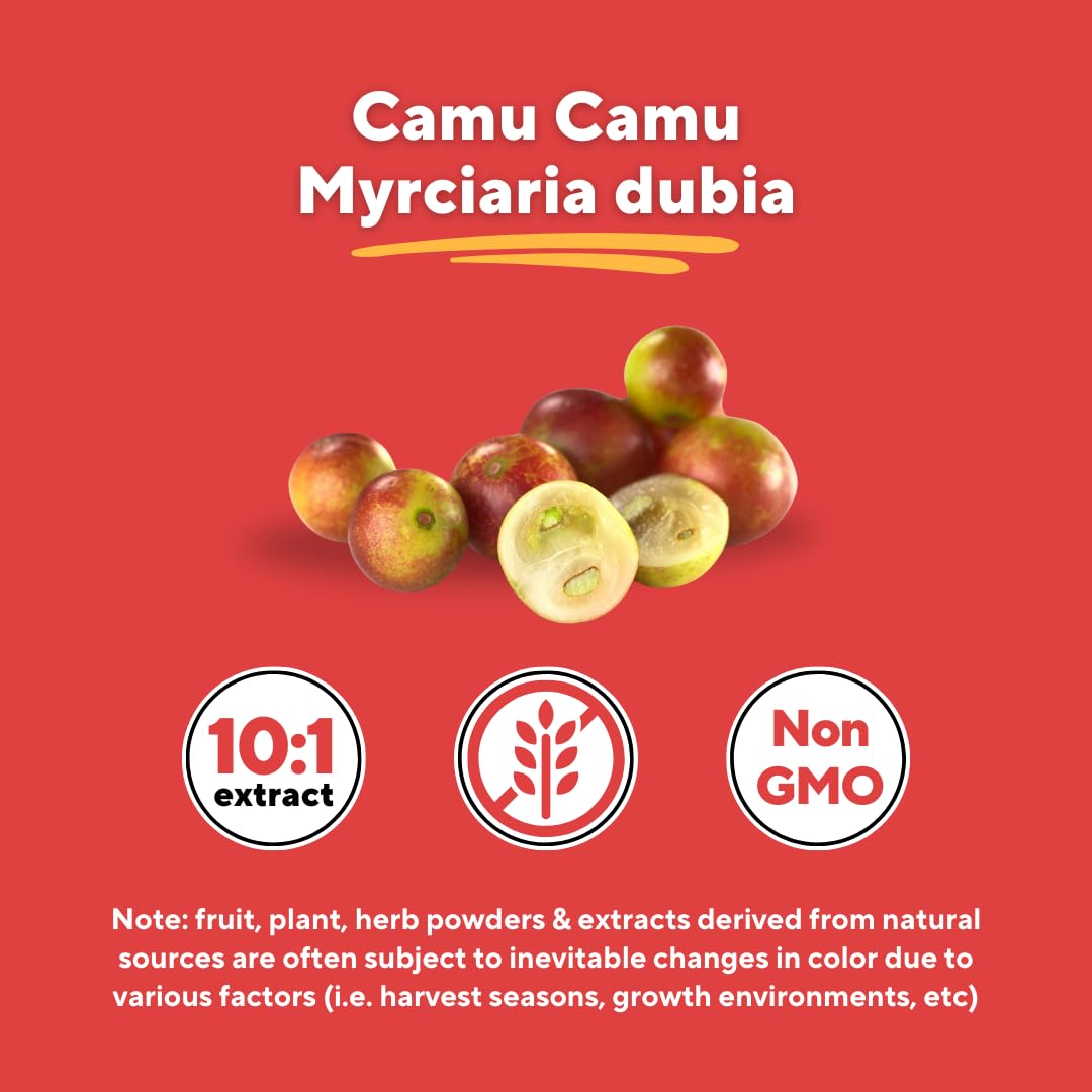 Vitapia Camu Camu ingredient panel features 10:1 extract and 20% vitamin C