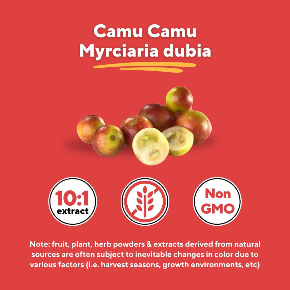Vitapia Camu Camu ingredient panel features 10:1 extract and 20% vitamin C