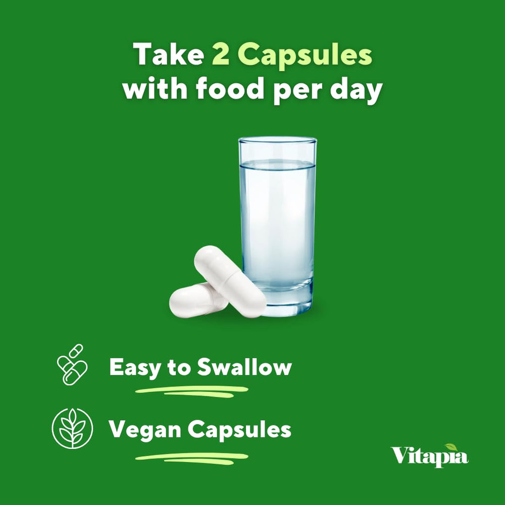 Vitapia non-GMO certification mark with bottle of capsules.