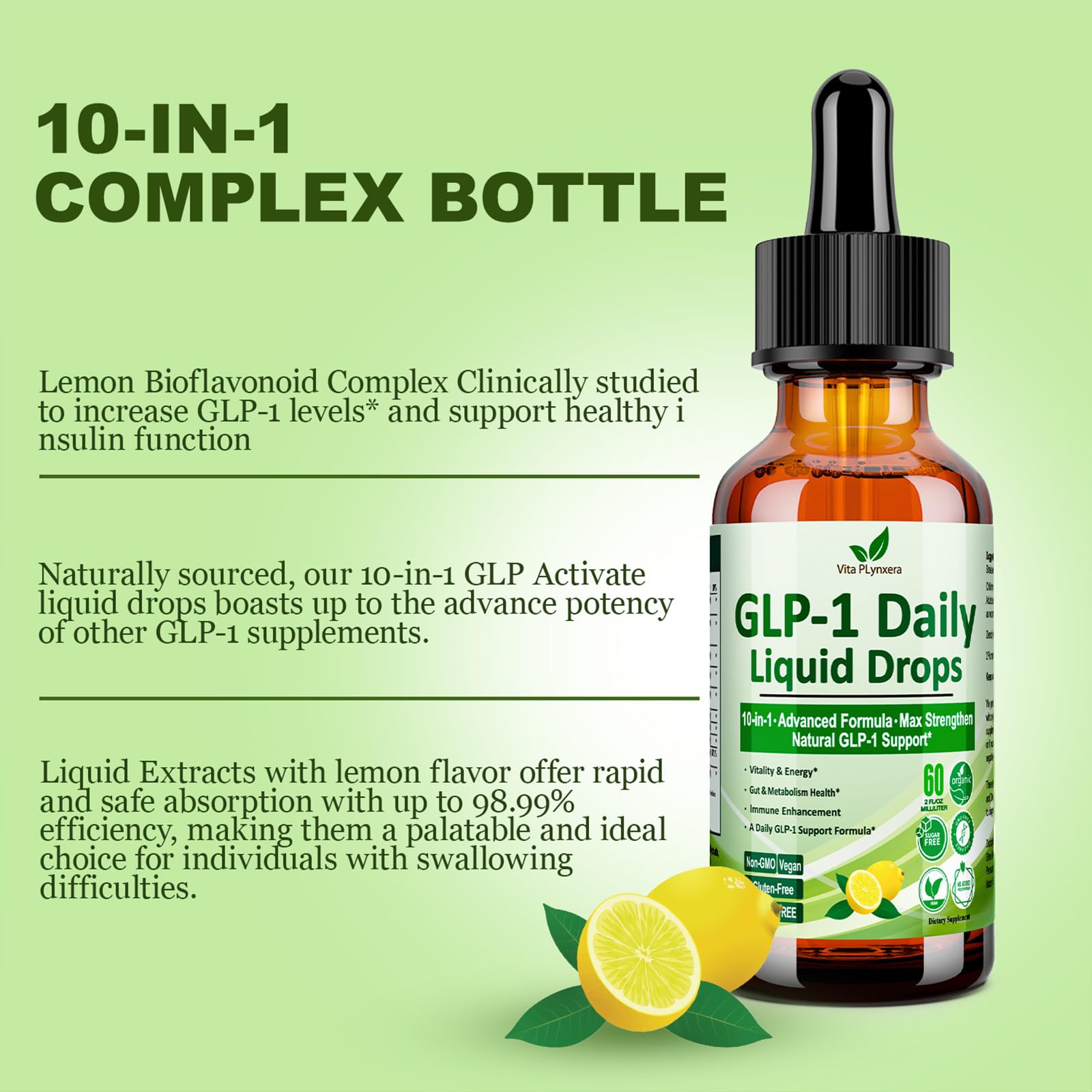 Vita PLynxera GLP-1 bottle label with 60 ml 30-day supply