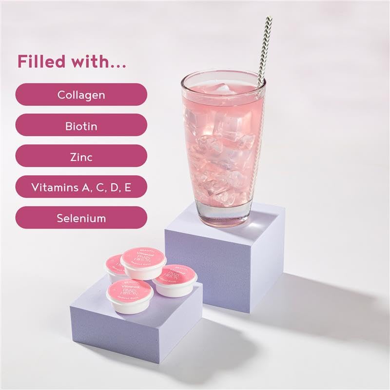 Vitapod Beauty+ collagen, biotin, zinc blend highlights skin-supporting nutrients.