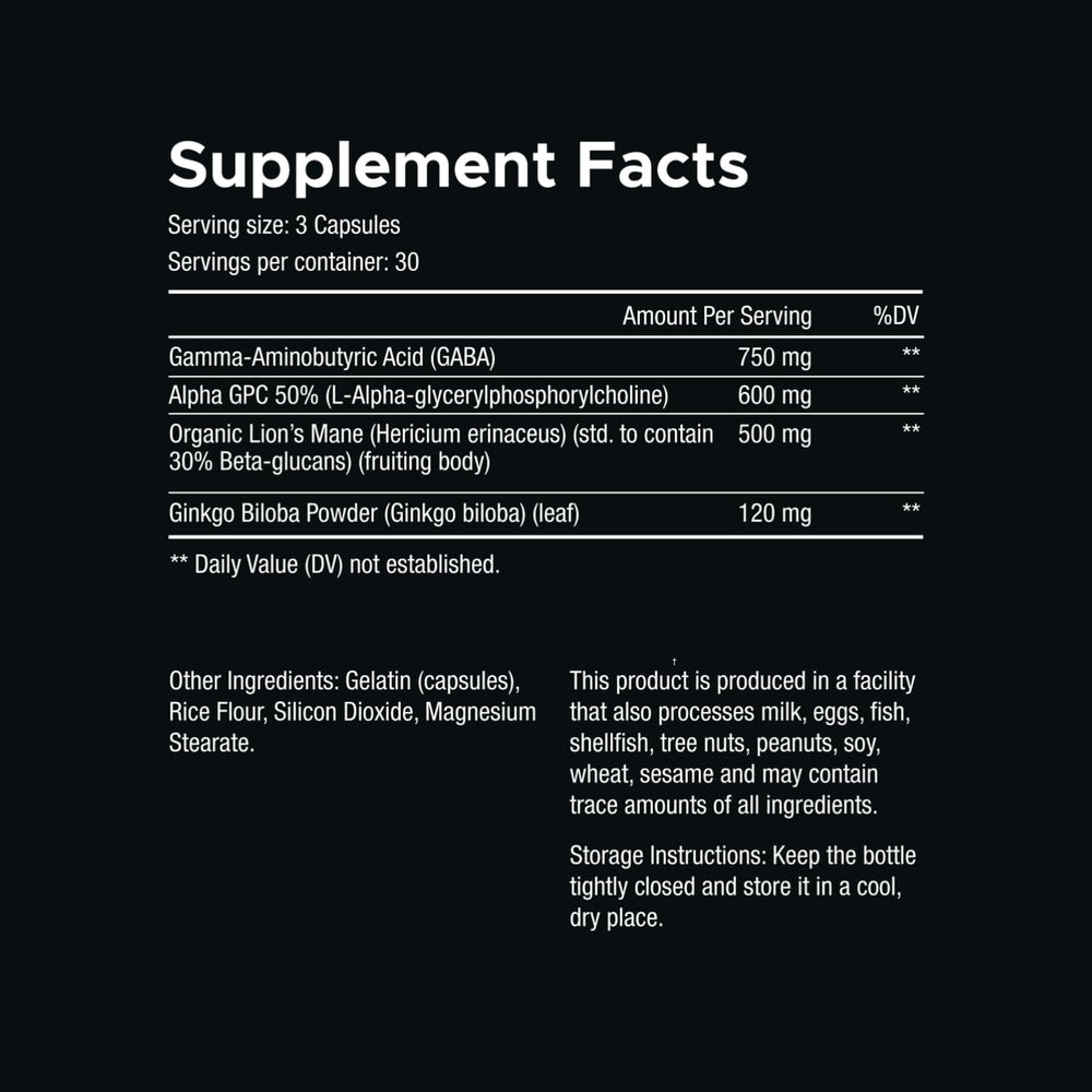 VITARA Focus First Lions Mane ingredients highlight natural cognitive support.