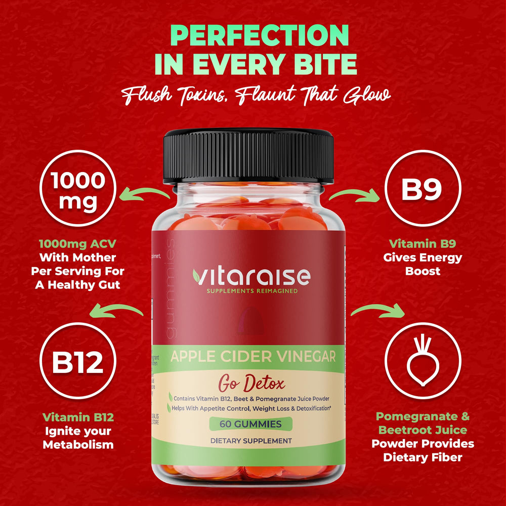 Pouring Vitaraise ACV Gummies from a jar for daily use