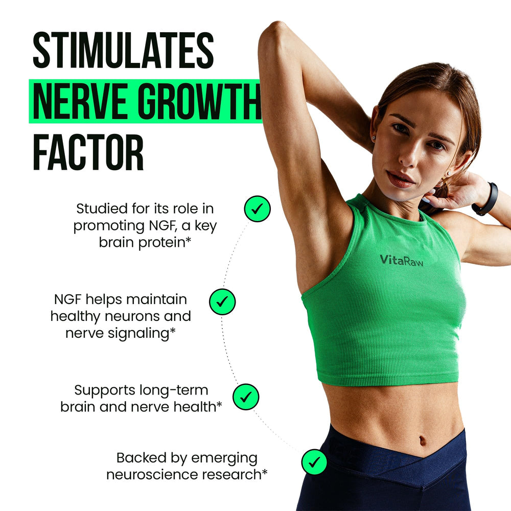 VitaRaw four-capsule serving delivers 2390 mg total organic lion's mane powder