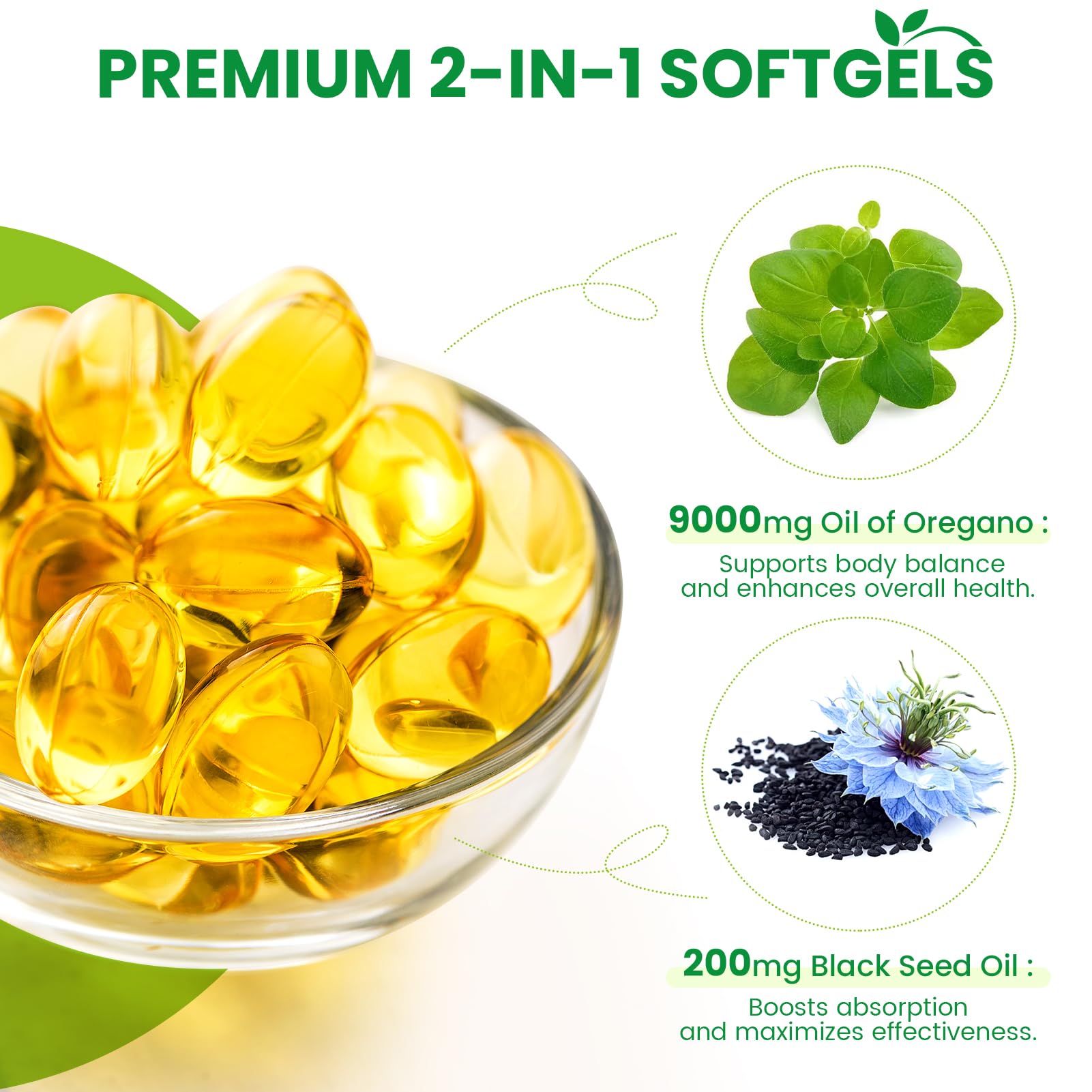 VITARENEW oregano oil and black seed oil blend capsules highlight dual-ingredient immunity boost.