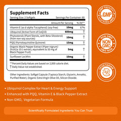 Vitarevive CoQ10 softgels bottle back label with ingredients and usage.