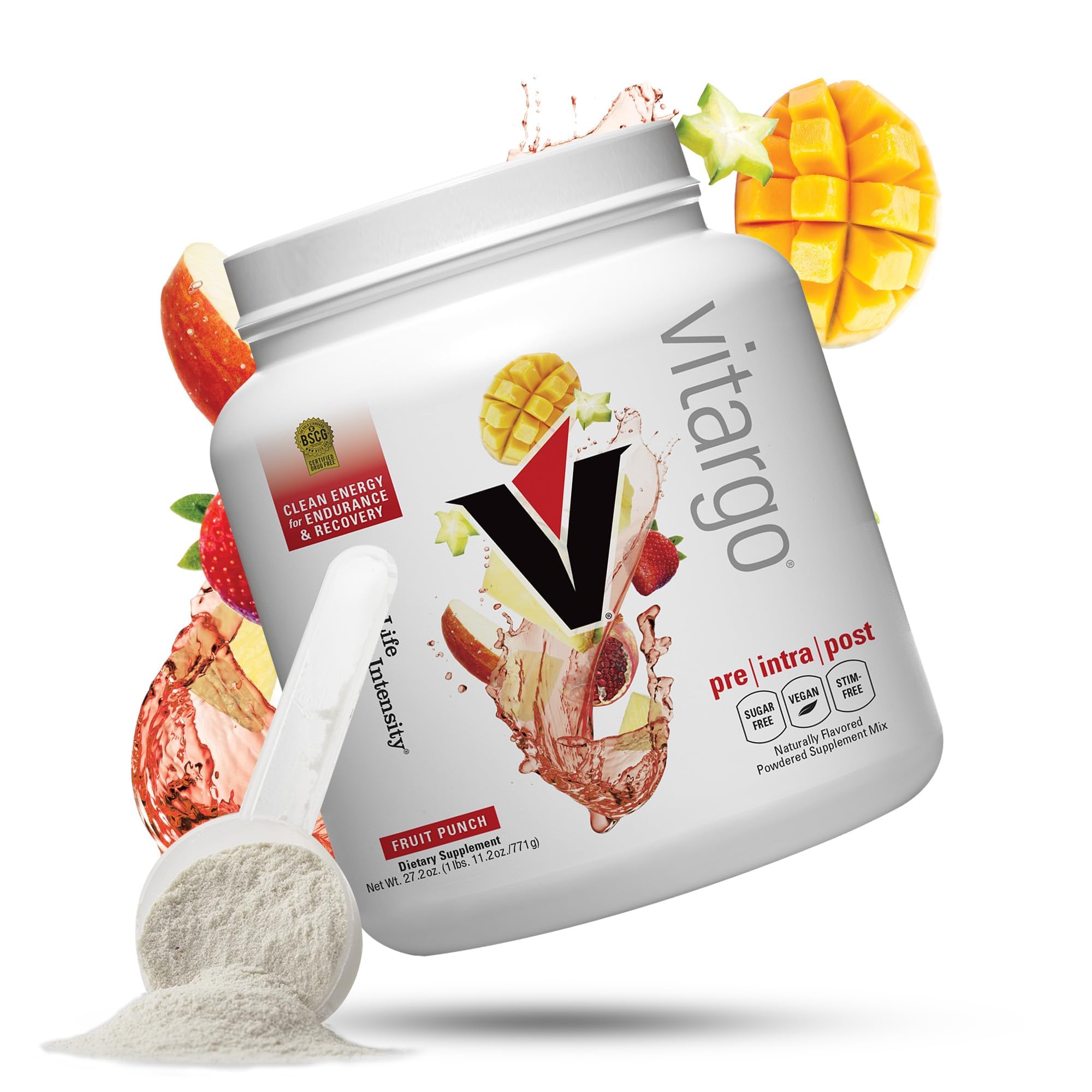 Vitargo Carbohydrate Powder fruit punch being poured for quick training fueling
