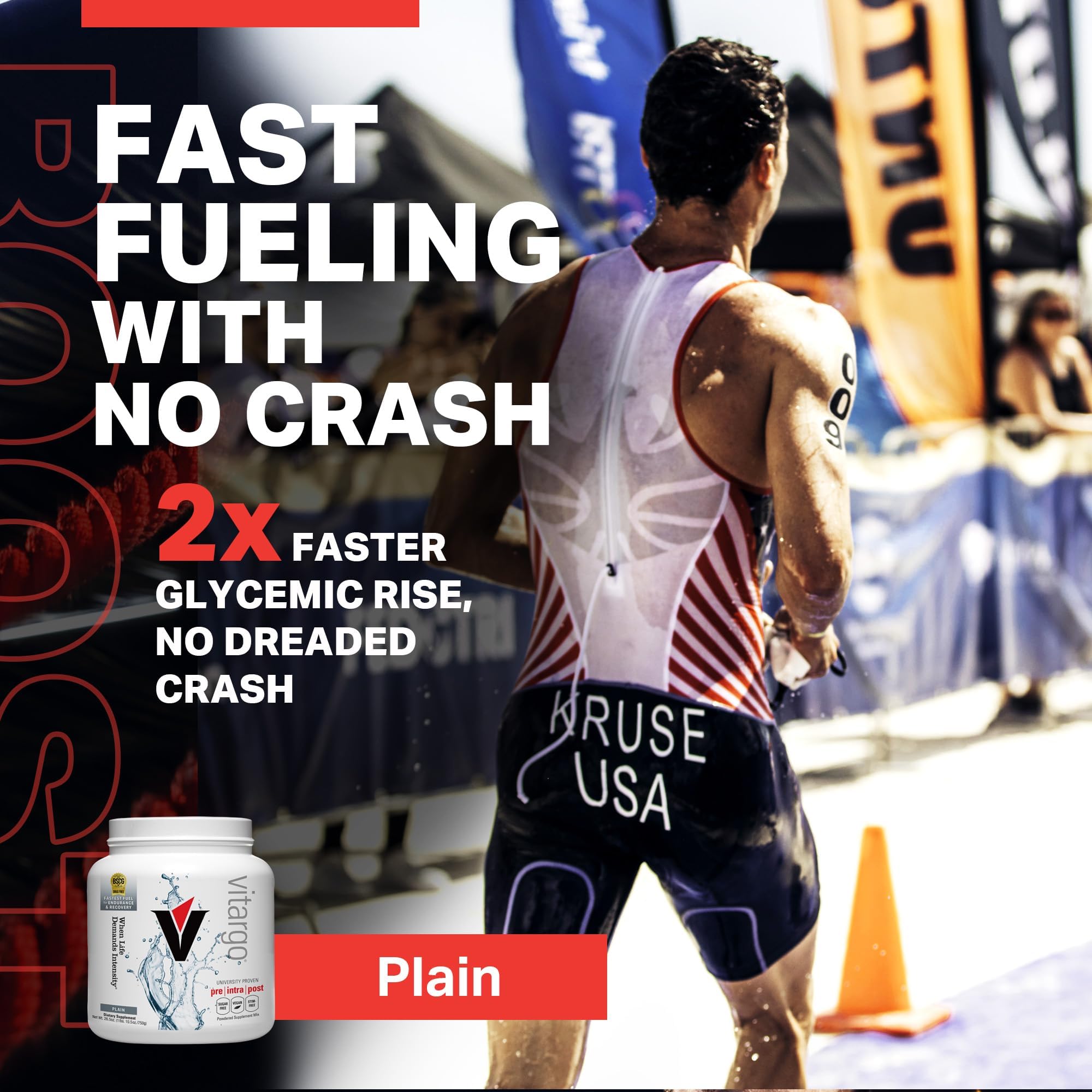 Digestible, fast-acting Vitargo powder minimizes bloating while fueling endurance
