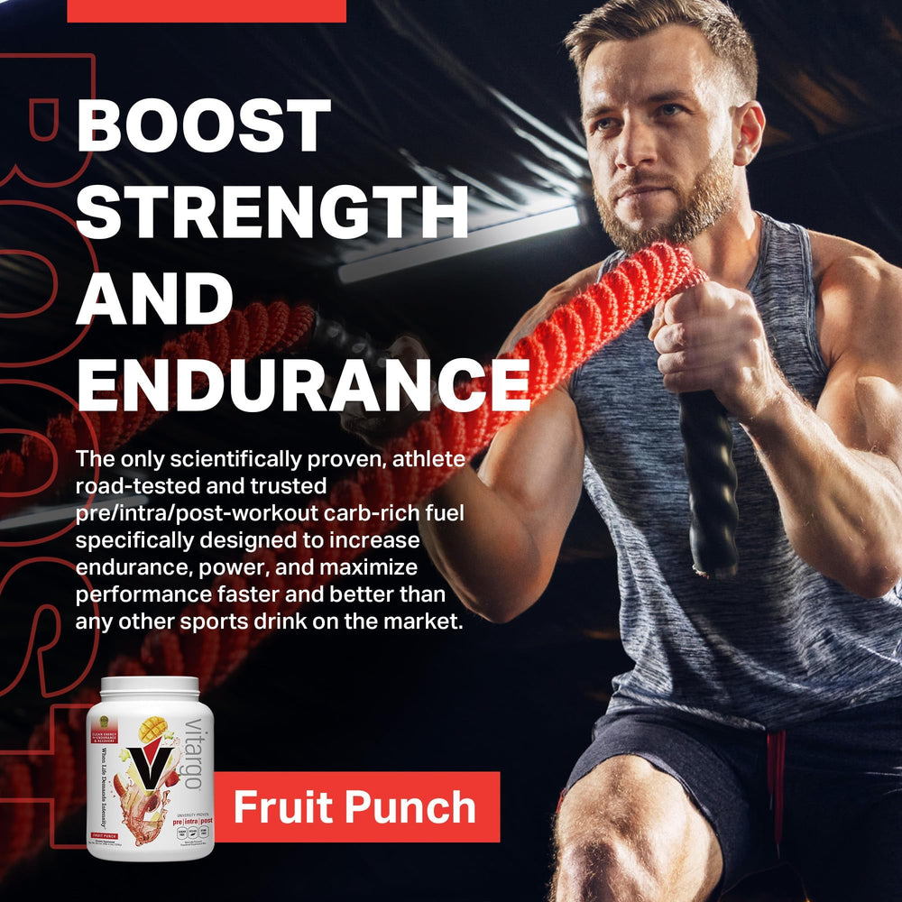 Vitargo Fruit Punch mixed with water for sugar-free hydration during training.